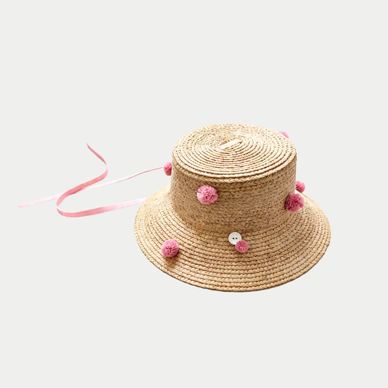 pink bubble lafie grass strawhat