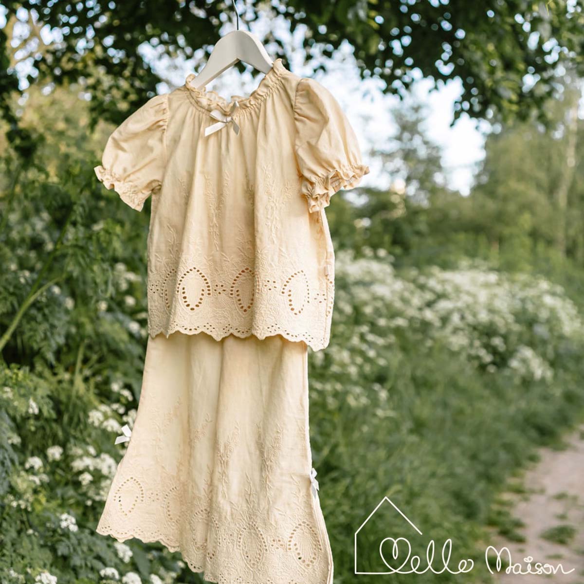 Beige Stitched Pajama Set