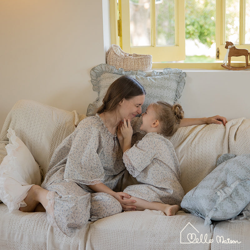 Rose-Embroidered Lace Cotton Pajama Dress(with Scrunchie)