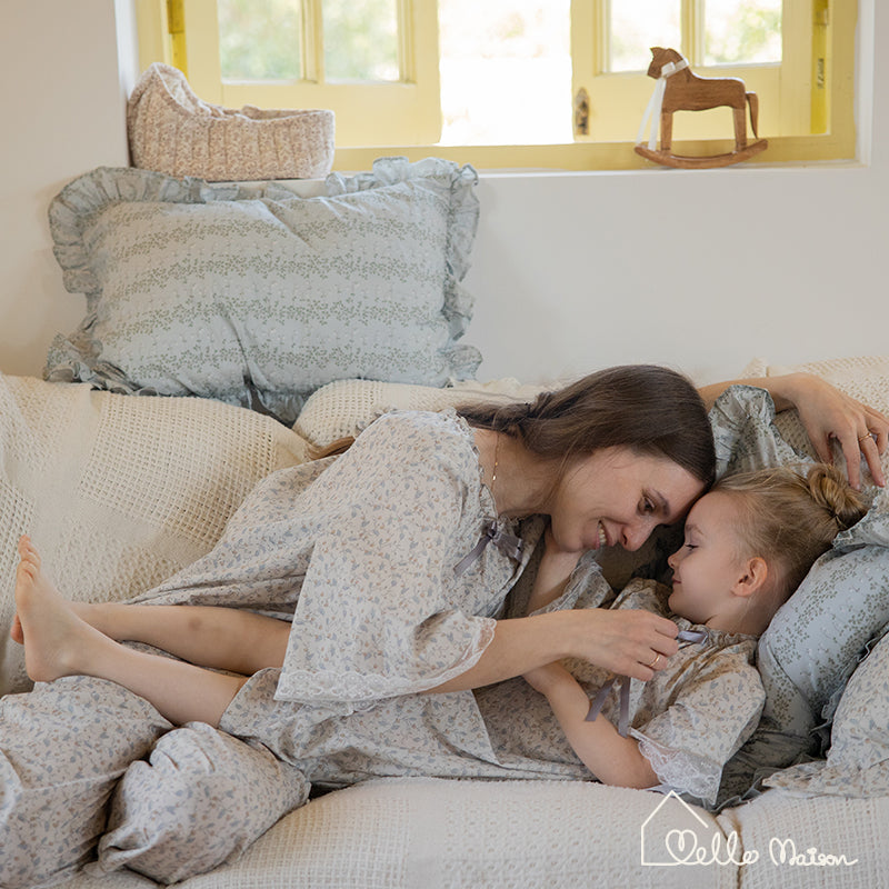 Rose-Embroidered Lace Cotton Pajama Dress(with Scrunchie)