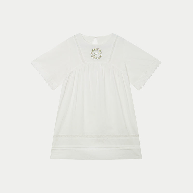 Creamy Emboridery Cotton Dress